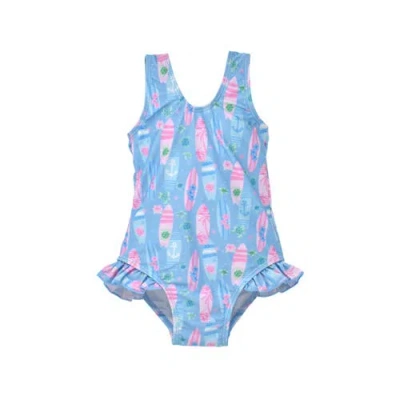 Flap Happy Babies'  Infant & Toddlers Sun Protective Upf 50+ Delaney Hip Ruffle Swimsuit In Blue