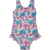 Flap Happy Babies'  Infant & Toddlers Sun Protective Upf 50+ Delaney Hip Ruffle Swimsuit In Island Doodles