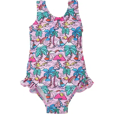 Flap Happy Babies'  Infant & Toddlers Sun Protective Upf 50+ Delaney Hip Ruffle Swimsuit In Island Doodles
