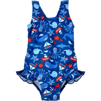 Flap Happy Babies'  Infant & Toddlers Sun Protective Upf 50+ Delaney Hip Ruffle Swimsuit In Nautical Fun