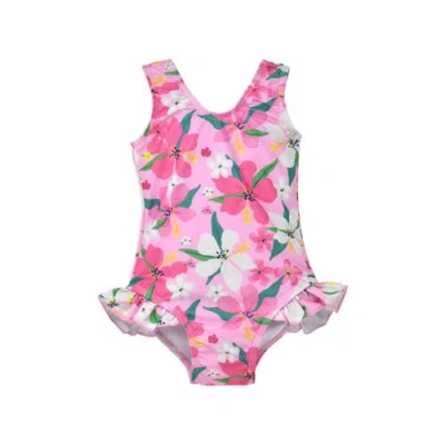 Flap Happy Babies'  Infant & Toddlers Sun Protective Upf 50+ Delaney Hip Ruffle Swimsuit In Pink