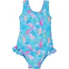 Flap Happy Babies'  Infant & Toddlers Sun Protective Upf 50+ Delaney Hip Ruffle Swimsuit In Seahorse Garden