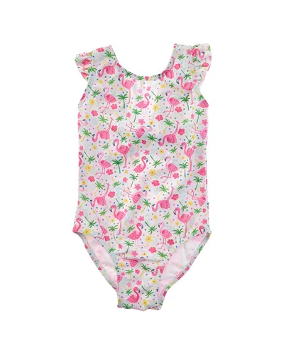 Flap Happy Kids' One Piece Flamingo Party Swimsuit In White