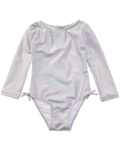 Flap Happy One Piece Shimmer Silver Swimsuit In White