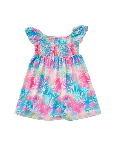 Flap Happy Kids' Pink Tropical Palms Dress In Blue