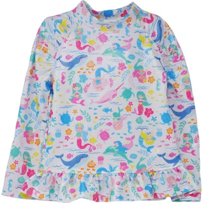 Flap Happy Babies'  Sustainably Made Upf 50+ Girls' Ruffle Rash Guard Swim Top In Mermaid Friends