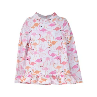 Flap Happy Babies'  Sustainably Made Upf 50+ Girls' Ruffle Rash Guard Swim Top In Pink