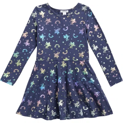 Flapdoodles Kids'  Foiled Long Sleeve Dress In Blue