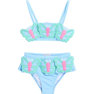 Flapdoodles Kids' Butterfly Appliqué Two-piece Swimsuit In Light Blue