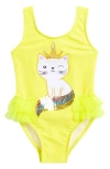 Flapdoodles Kids' Cat Ruffle One-piece Swimsuit Toddler & Little Kid) In Light Yellow