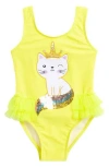 Flapdoodles Kids' Cat Ruffle One-piece Swimsuit Toddler & Little Kid) In Yellow
