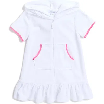 Flapdoodles Kids' Dot Trim Hoodie Cover-up Dress In White