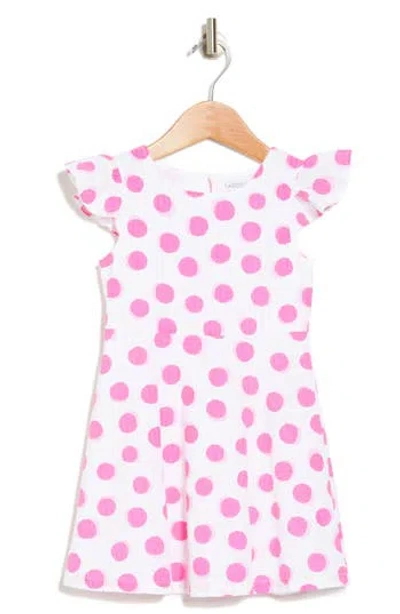 Flapdoodles Kids' Dotted Cap Sleeve Dress In Hot Pink