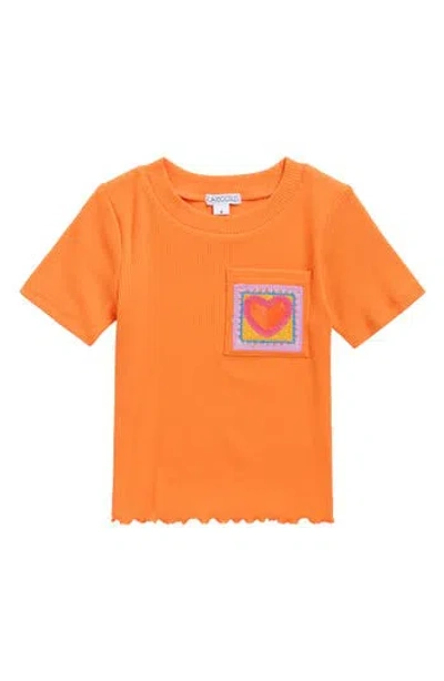 Flapdoodles Kids' Embroidered Patch Pocket T-shirt In Orange