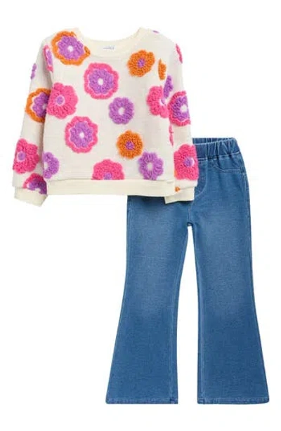 Flapdoodles Kids' Floral Sweatshirt & Flare Leggings Set In White