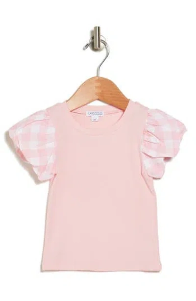 Flapdoodles Kids' Gingham Bubble Sleeve Top In Pink