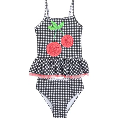 Flapdoodles Kids' Gingham Love Cherry Appliqué Two-piece Swimsuit