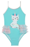 Shop Flapdoodles Kids' Kitty Unicorn Appliqué One-piece Swimsuit