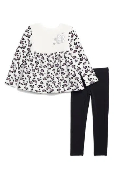 Flapdoodles Kids' Leopard Long Sleeve Top & Leggings Set In White/black Print