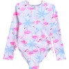 Flapdoodles Kids' Long Sleeve Half Zip One-piece Swimsuit