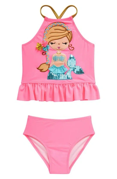 Flapdoodles Kids' Mermaid Appliqué Two-piece Swimsuit In Pink
