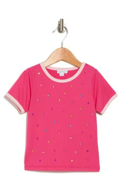 Flapdoodles Kids' Rhinestone Ringer T-shirt In Hot Pink