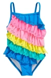 FLAPDOODLES KIDS' RUFFLE COLORBLOCK ONE-PIECE SWIMSUIT