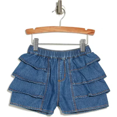 Flapdoodles Kids' Ruffle Cotton Denim Shorts In Medium Blue
