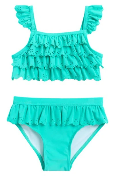 Flapdoodles Kids' Ruffle Eyelet Two-piece Swimsuit In Teal