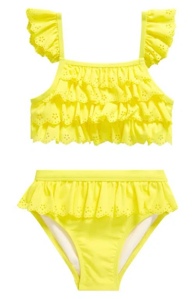 Flapdoodles Kids' Ruffle Eyelet Two-piece Swimsuit In Yellow