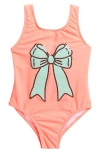 Flapdoodles Kids' Sequin Bow One-piece Swimsuit In Coral