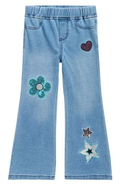 Flapdoodles Kids' Sequin Patchwork Flare Jeans In Blue