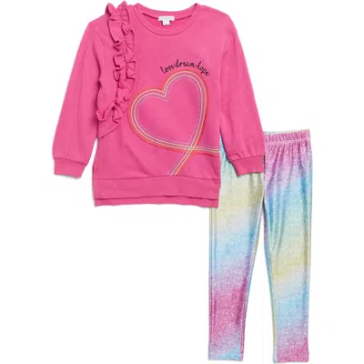 Flapdoodles Kids' Sparkle Pullover & Tie-dye Leggings Set In Hot Pink