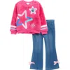 Flapdoodles Kids' Star Faux Fur Sweatshirt & Flare Leggings Set In Pink