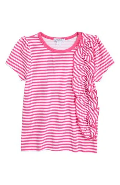 Flapdoodles Kids' Stripe Ruffle Top In Hot Pink