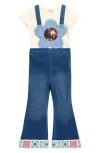 Flapdoodles Kids' T-shirt & Appliqué Overalls Set In Multi
