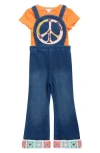 Flapdoodles Kids' T-shirt & Appliqué Overalls Set In Orange