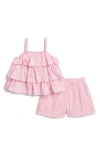 Flapdoodles Kids' Tiered Ruffle Top & Shorts Set In Pink