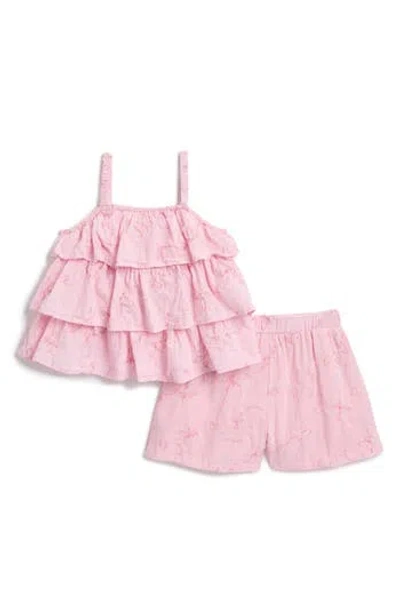 Flapdoodles Kids' Tiered Ruffle Top & Shorts Set In Pink