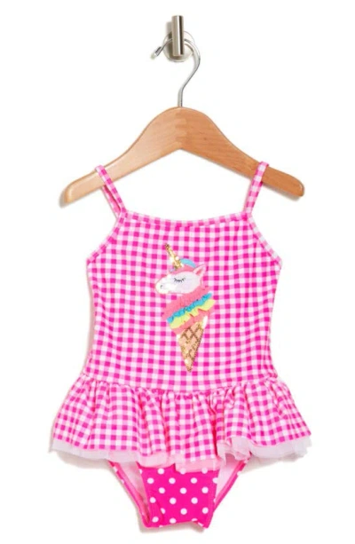 Flapdoodles Kids' Uncicorn Ice Cream One-piece Swimsuit In Dark Pink