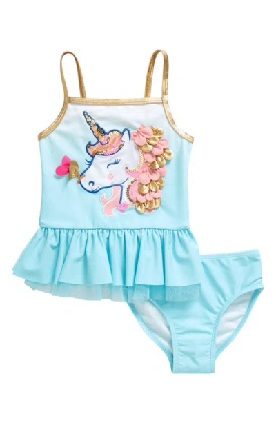 Flapdoodles Kids' Unicorn Appliqué Two-piece Swimsuit In Light Blue