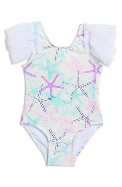 Flapdoodles Kids'  Starfish Tulle Sleeve One-piece Swimsuit In Print