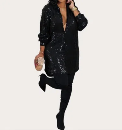 Flarix Corp Light It Up Sequin Shirt Dress In Black
