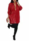 Flarix Corp Light It Up Sequin Shirt Dress In Red In Red