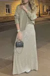 Flarix Corp Sequins Long Skirt In Beige In Beige