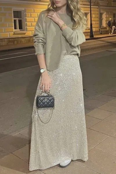 Flarix Corp Sequins Long Skirt In Beige