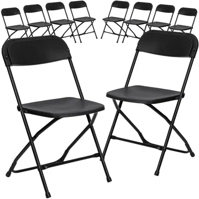 Flash Furniture 10 Pk. Hercules Series 650 Lb. Capacity Premium Black Plastic Folding Chair
