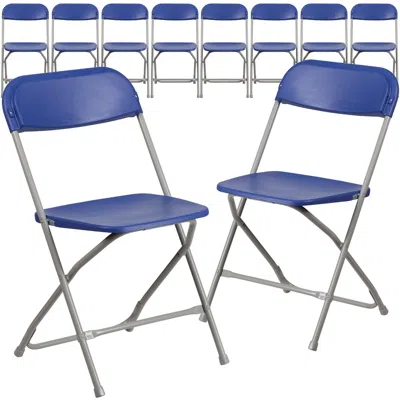 Flash Furniture 10 Pk. Hercules Series 800 Lb. Capacity Premium Blue Plastic Folding Chair