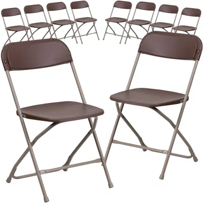 Flash Furniture 10 Pk. Hercules Series 800 Lb. Capacity Premium Brown Plastic Folding Chair