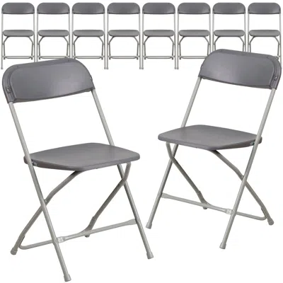 Flash Furniture 10 Pk. Hercules Series 800 Lb. Capacity Premium Grey Plastic Folding Chair In Gray